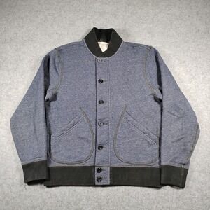 Wallace & Barnes Fleece Bomber Jacket Mens Medium Blue Button Front J7043 J.Crew